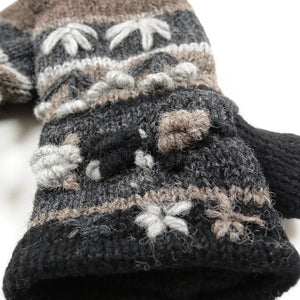 Pulswärmer aus Schurwolle Schwarz-Braun 2