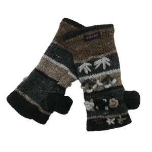 Pulswärmer aus Schurwolle Schwarz-Braun