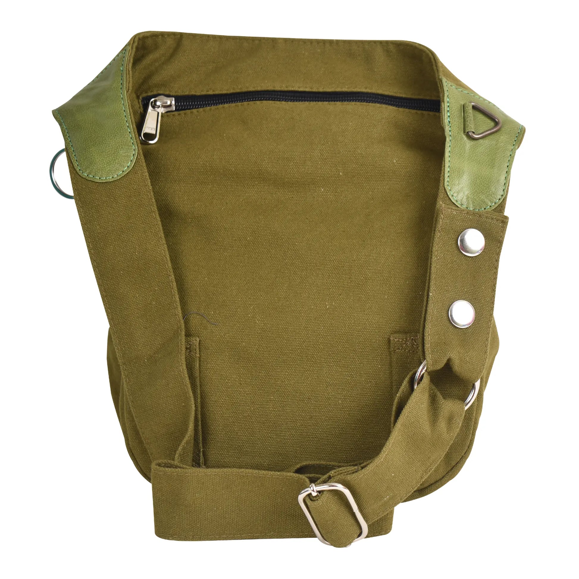 Nijens Gassi-Tasche Hannover aus Canvas in Olivgrün mit Leder – Rückansicht