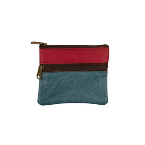 Leder-Portemonnaie, Geldbörse aus Leder Rot-Petrol