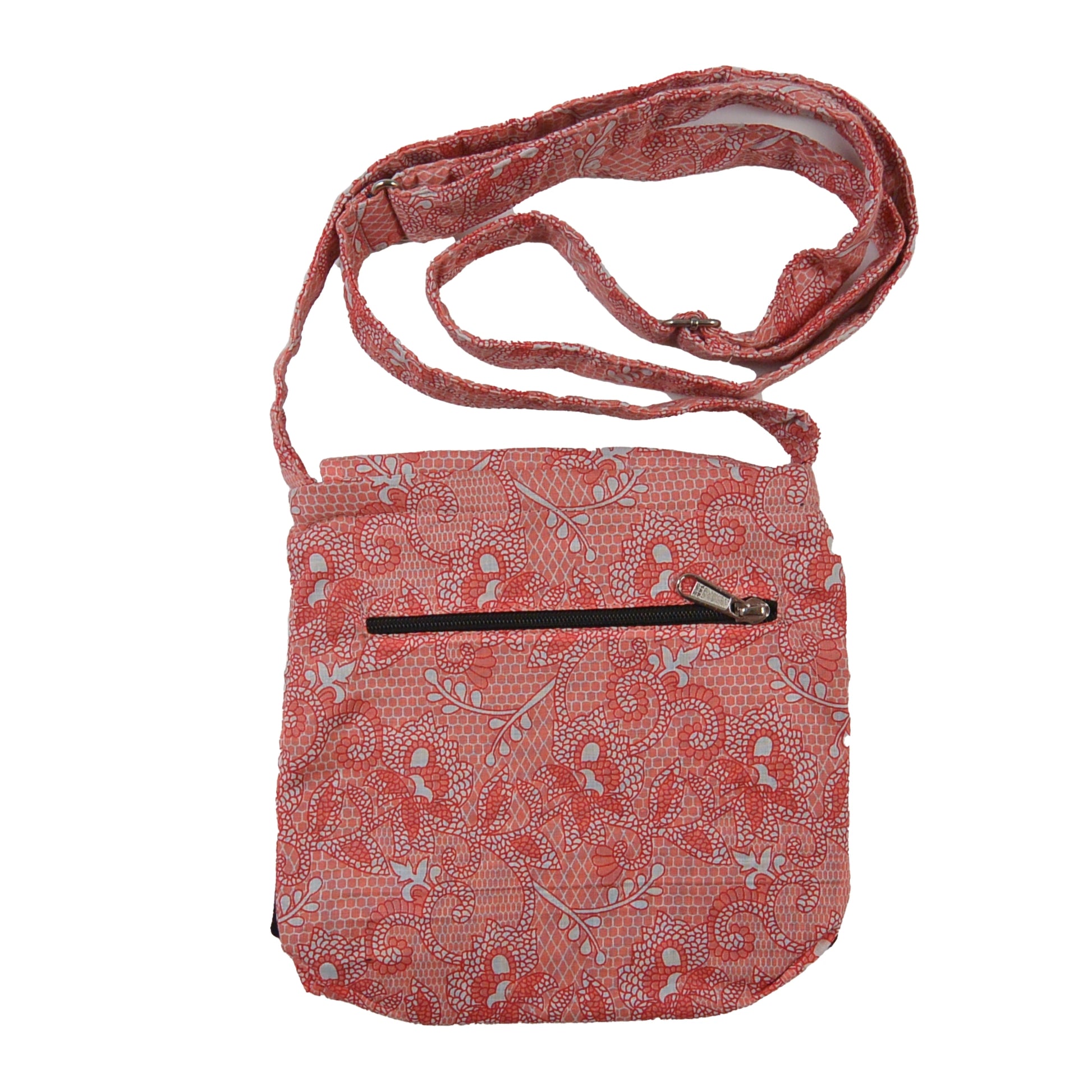 Kleine Umhängetasche aus Baumwolle in Rosa mit floralen Mustern – Stofftasche