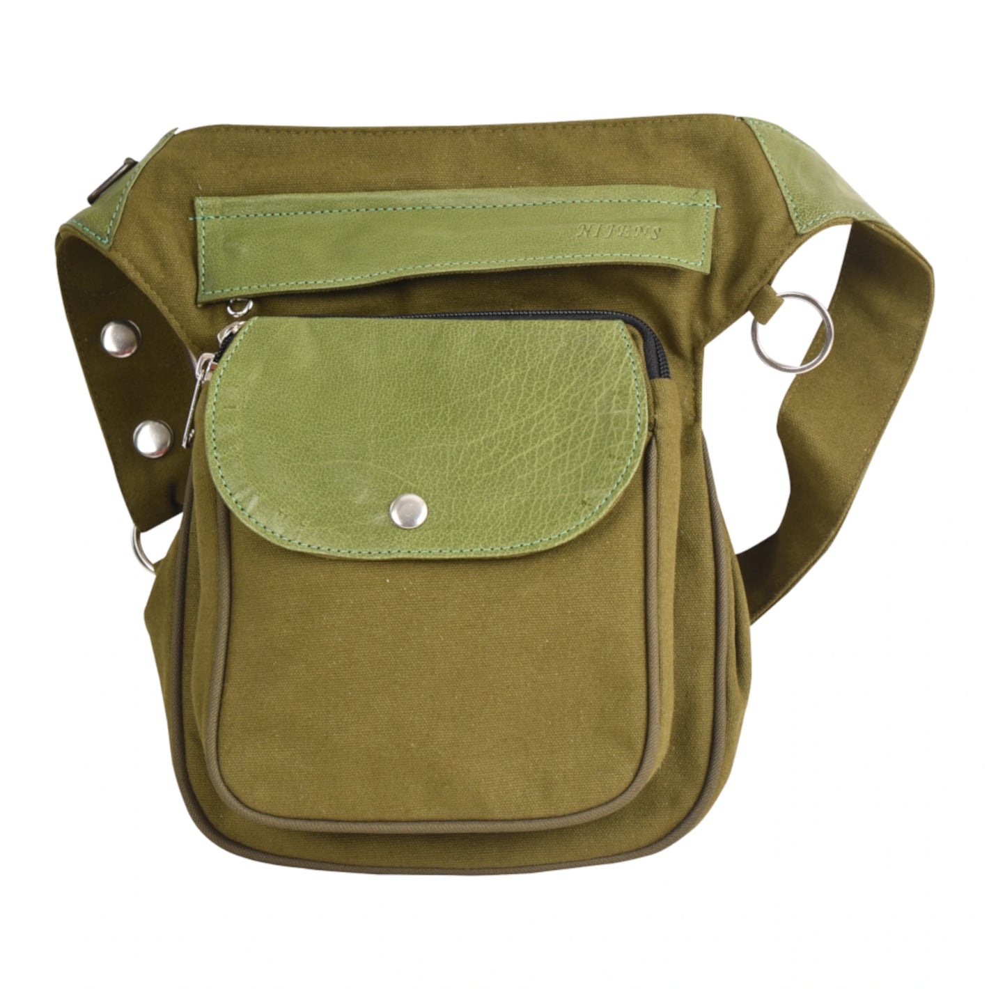 Nijens Gassi-Tasche Hannover aus Canvas in Olivgrün mit Leder – Vorderansicht