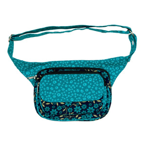 Nijens Cross-Body Multifunktionale Gassi-Tasche S-XXXL für Hunde Wanderung (Blumen und Pfoten-Muster) Türkis