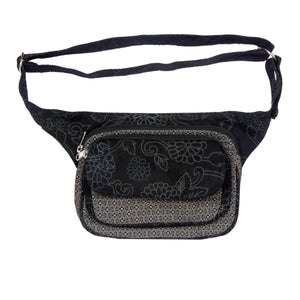 Nijens Multifunktionale Gassi-Tasche S-XXXL für Hunde Wanderung (Stoff Canvas Black Flowers)