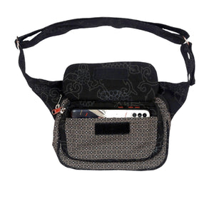 Nijens Multifunktionale Gassi-Tasche S-XXXL für Hunde Wanderung (Stoff Canvas Black Flowers) 2