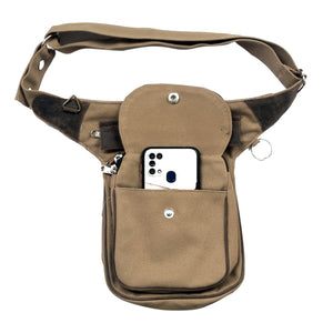 Nijens Gassi-Tasche Leder Vintage Hundesport Bauchtasche Canvas Braun