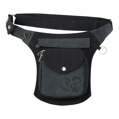 Nijens S-XXXL Gassi-Tasche Leder Vintage (Black), robuste Leckerli-Tasche für Hundebesitzer