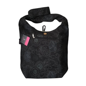 Nijens Tasche Schultertasche Stoff Canvas Black Flowers Bag Small Shopper