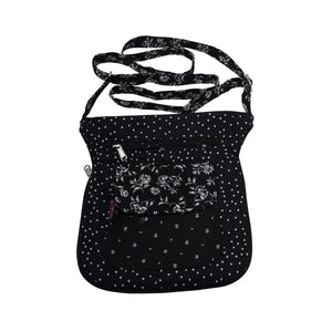 Umhängetasche Nijens Tasche Schultertasche aus Stoff Blumenmuster Schwarz