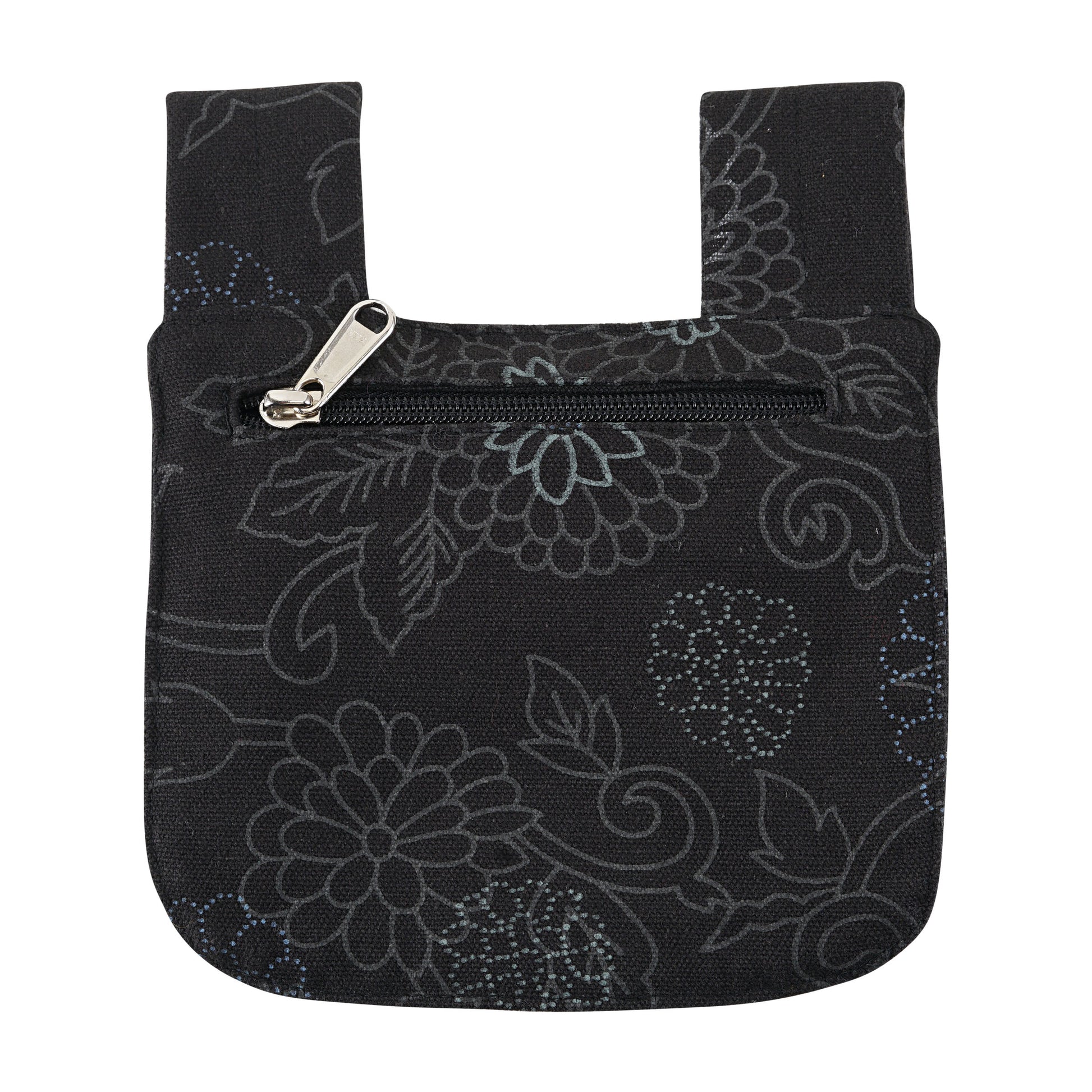 Stoff Beuteltasche Black Flowers mit Gürtelschlaufen  4