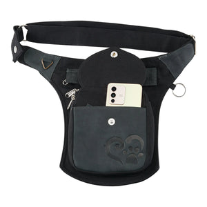Nijens S-XXXL Gassi-Tasche Leder Vintage (Black), robuste Leckerli-Tasche für Hundebesitzer Berlin