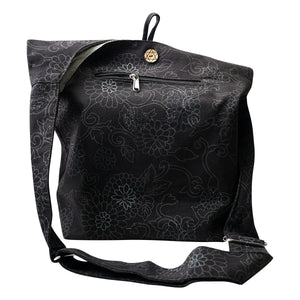 Nijens Tasche Schultertasche Stoff Canvas Black Flowers Bag Shopper