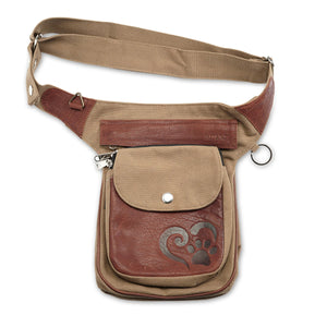 Nijens Gassi-Tasche für Hundesport Hüfttasche S-XXXL Stoff Sand Leder Brandy Pfote im Herz