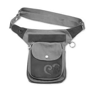 Nijens S-XXXL Gassi-Tasche Leder Vintage (Canvas Stoff Grau) für Hundesport