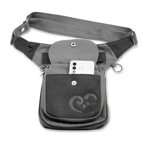 Nijens S-XXXL Gassi-Tasche Leder Vintage (Canvas Stoff Grau) für Hundesport 2