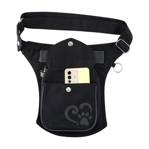 Schwarze Gassi-Tasche Stoff und Kunstleder Pfote&Herz Motiv für Hunde 2