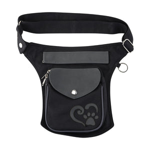 Schwarze Gassi-Tasche Stoff und Kunstleder Pfote&Herz Motiv für Hunde