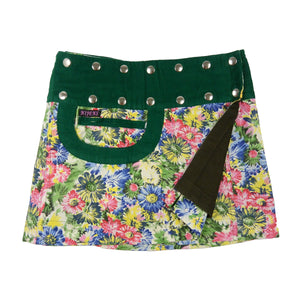 Nijens Wickelrock Minirock Kordrock Stoff Blumenmuster Grün
