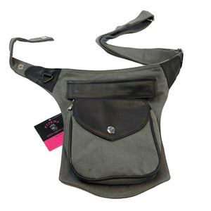 Nijens Gassi-Tasche Leder Vintage Schwarz-Grau für Hundebesitzer Barcelona 3001