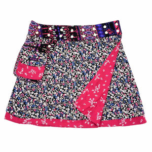 Nijens Wickelrock Viskose Blumenmuster Blau-Magenta