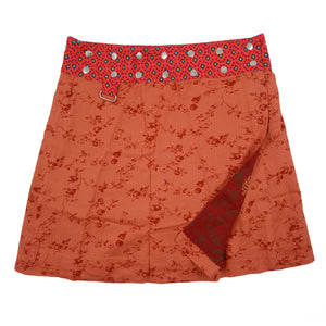 Nijens Wickelrock Frauen Rock aus Viskose mit Blumen Motive Orange-Rot 2