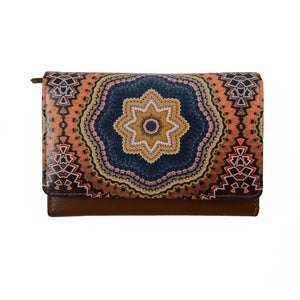 Nijens Leder Geldbörse Mandala Orange-Braun G-06