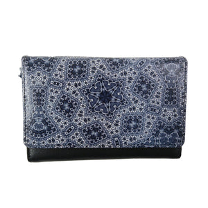 Nijens Leder Geldbörse Mandala-Motive Portemonnaie in Grau-Blau