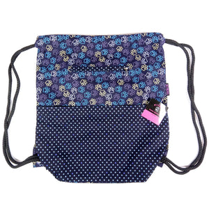 Rucksack Lila-Blau mit Hundepfoten Turnbeutel aus Canvas Baumwoll-Beutel