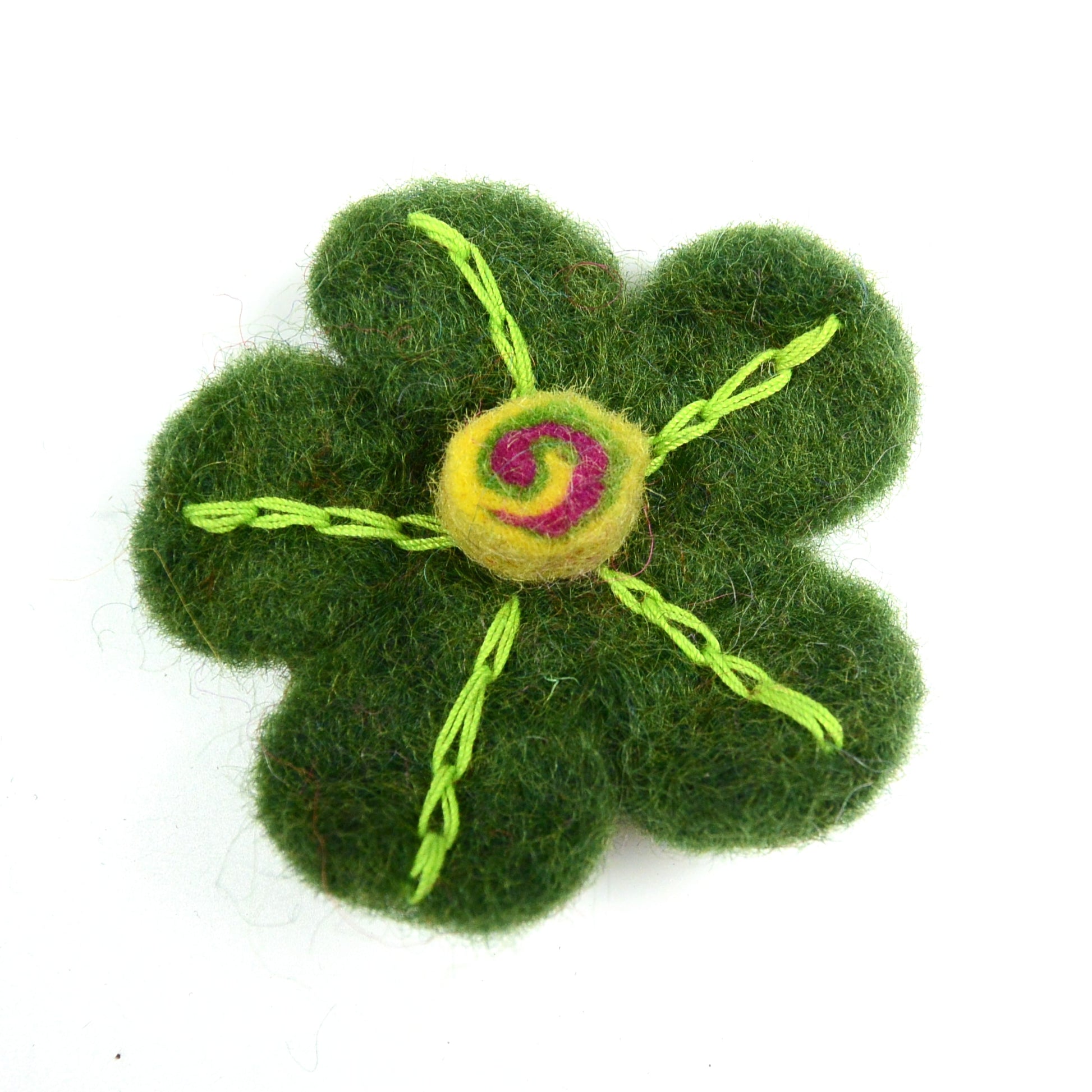 Haargummi Kornblume mit gefilzter Blüte Dunkelgrün