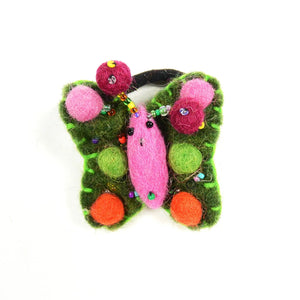Nijens Zopfgummi Filz-Haargummi Schmetterling Grün-Rosa