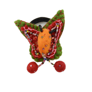 Nijens Zopfgummi Filz-Haargummi Schmetterling mit Perlen Rot-Grün