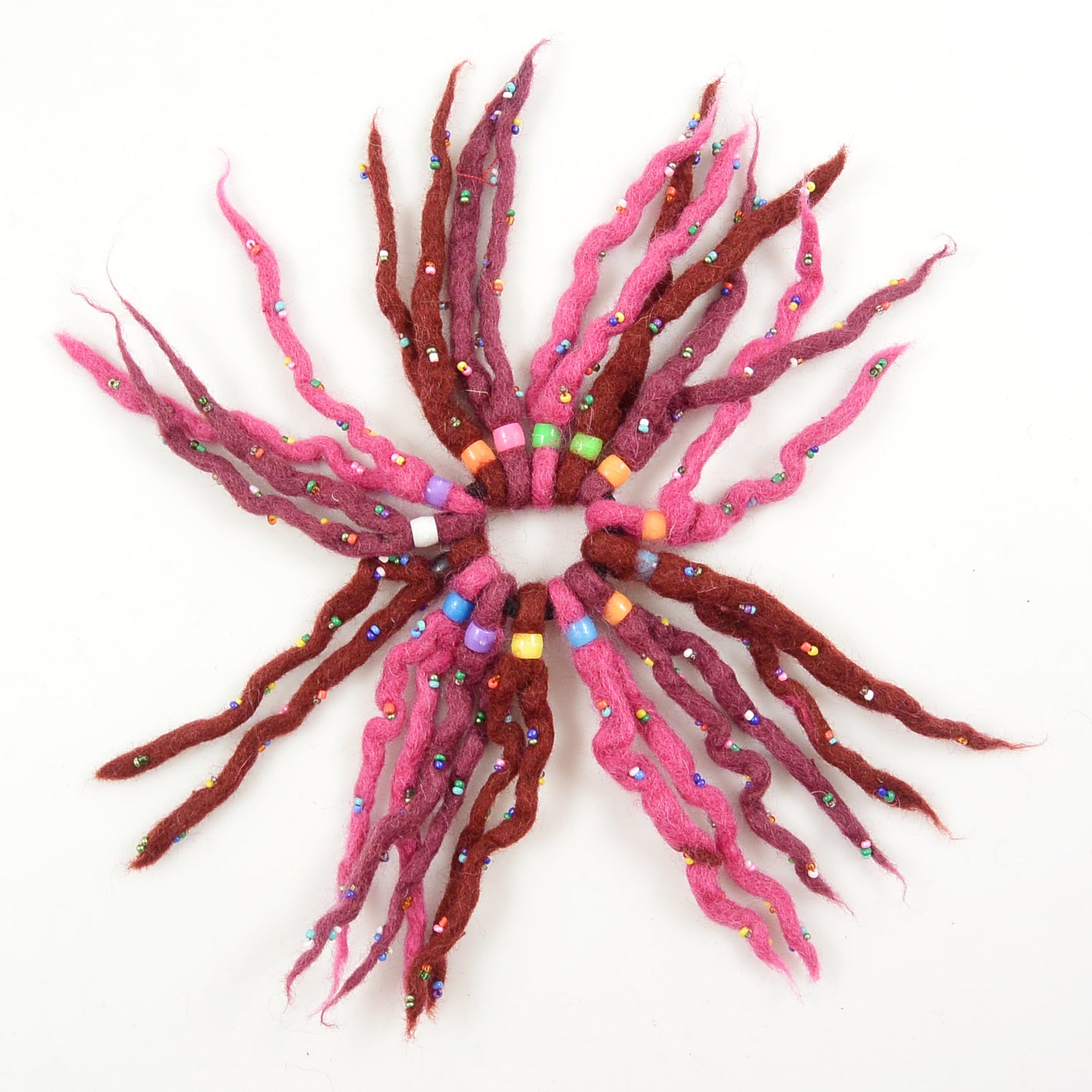 Nijens Fransen Windmühlen-Haargummi aus Wolle Rosa mit Perlen