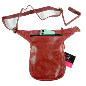 Nijens S-XXXL Gassi-Tasche Leder für Hundesport geprägtes Blumenmuster Rot