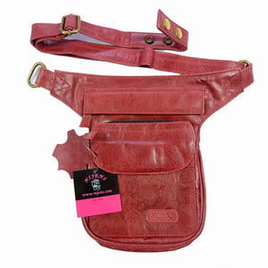 Nijens Bauchtasche aus Leder Rot Blumenmuster geprägt