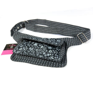 Hip Bag NijensKathmandu-M Canvas Black Flowers 572 - NIJENS