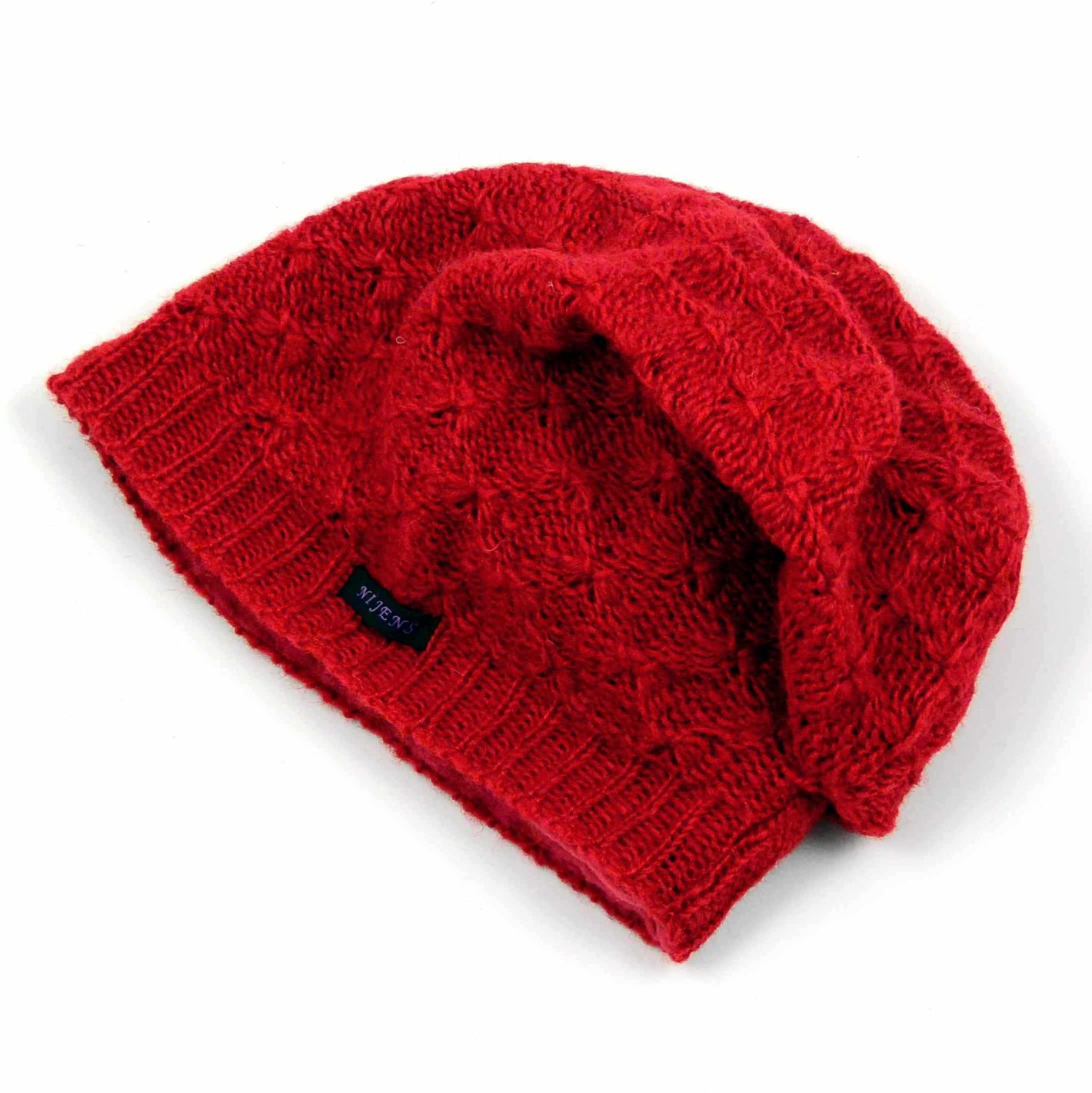 Lange Beanie Nijens Handgestrickte Wollmütze in Rot