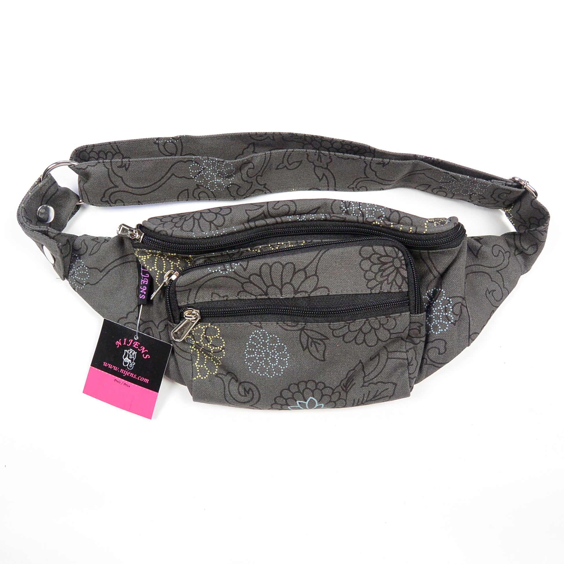 Nijens Gassi-Tasche Bum-Bag für Hundetraining Tasche mit Blumen Grau NJ-Torino 25