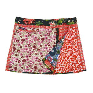 Nijens Damen Wickelrock Rosa-Rot Minirock mit Druckknopfleiste