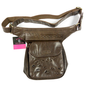 Nijens Gassi-Tasche Leder Nuss Braun mit Hundepfotenabdrücken