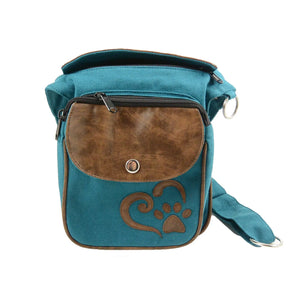 Nijens Gassi-Tasche S-XXXL mit Kunstlederapplikation "Hundeliebe" Pfote im Herz Petrol