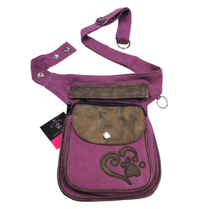 Nijens Gassi-Tasche Leder Vintage Hannover "Hundeliebe" Pfote im Herz 0511 Fuchsia