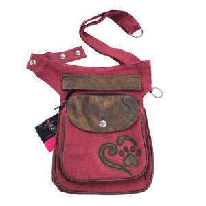 Nijens Gassi-Tasche Leder Vintage Hannover Hundeliebe Pfote mit Herz Rot