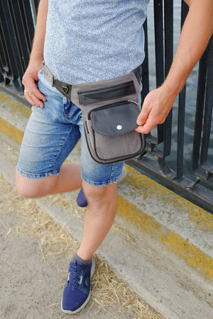 Nijens Gassi-Tasche Leder Vintage Hundesport Bauchtasche Grau Steel