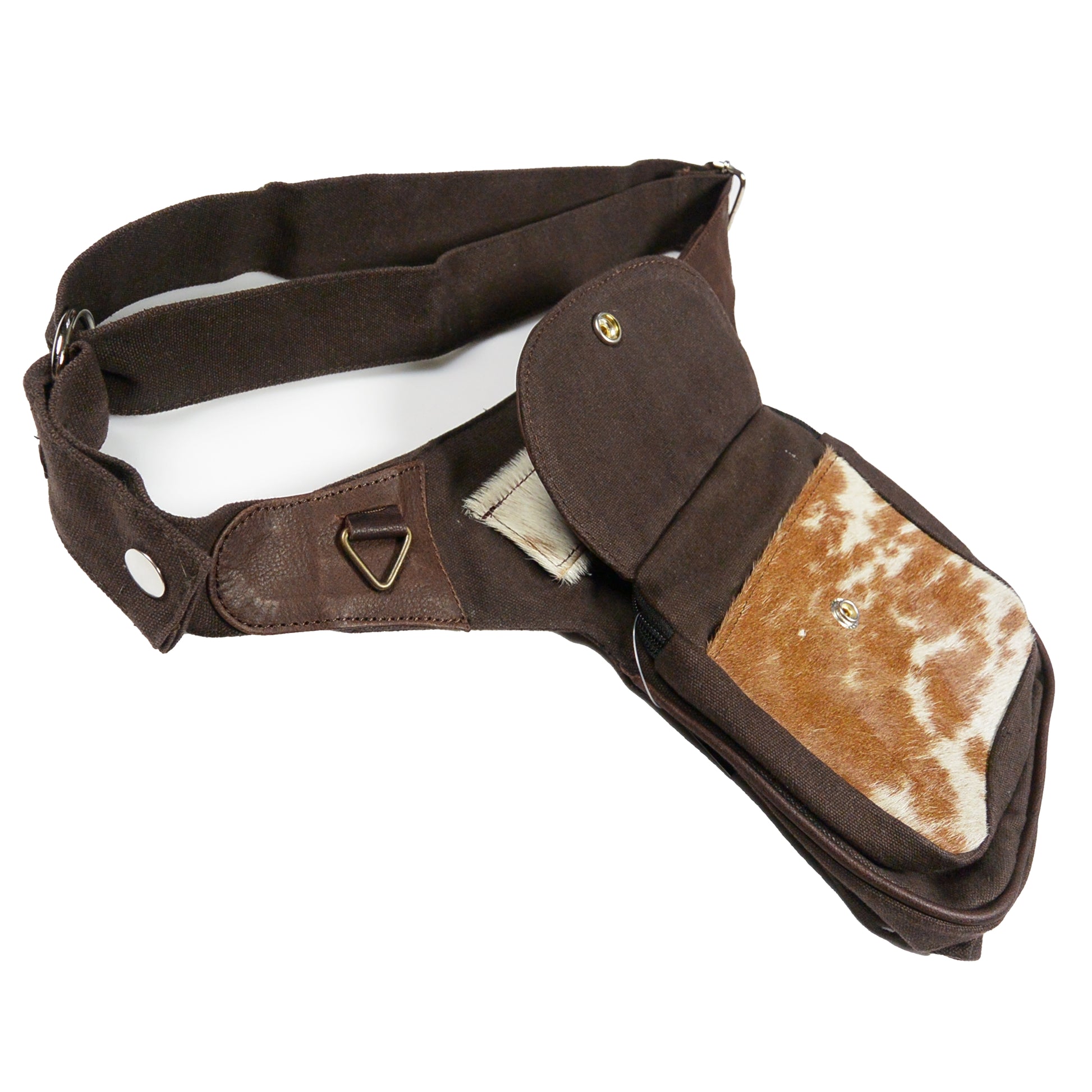 Gassi-Tasche Leder Vintage mit Kuhfell Braun Nijens für Hundebesitzer 2