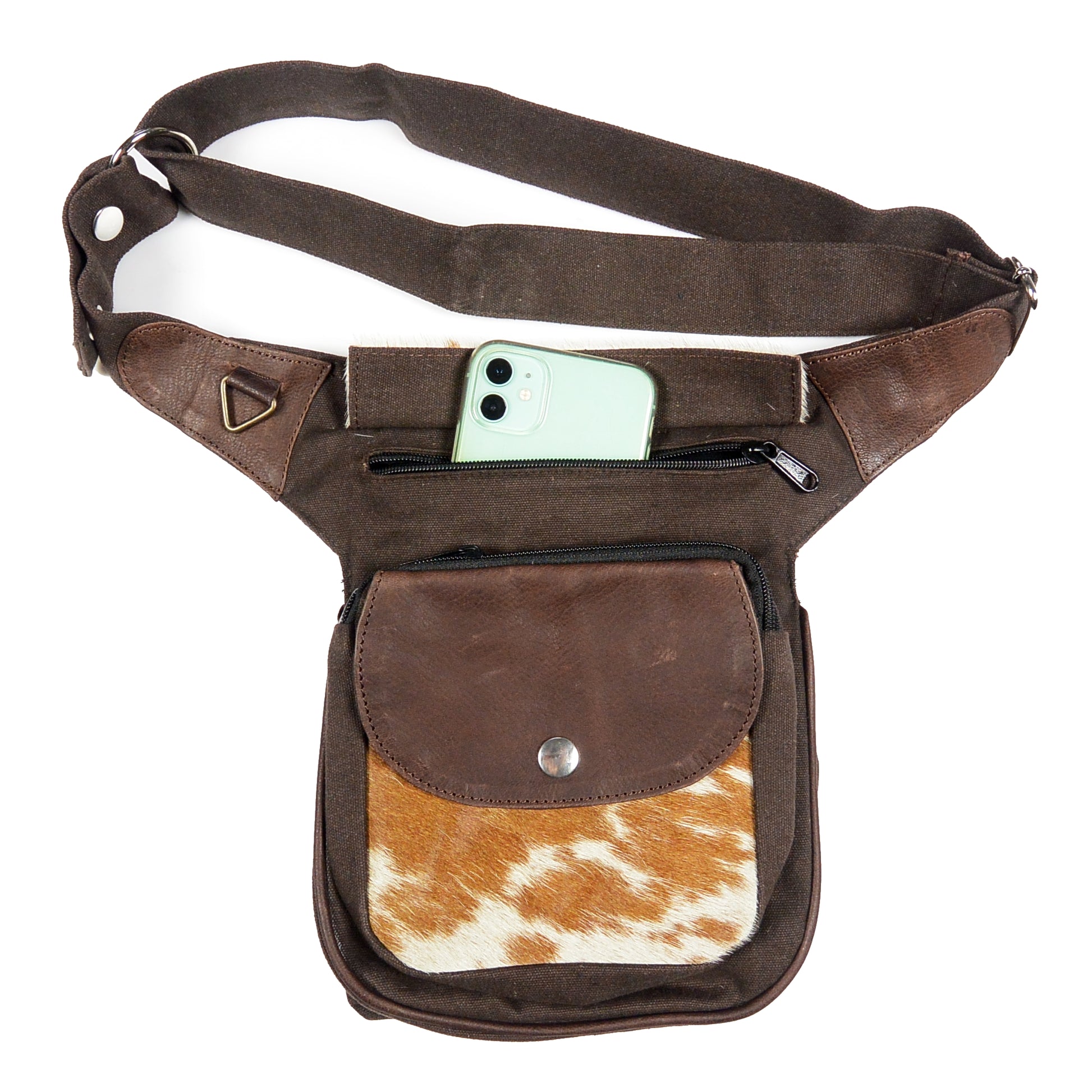 Gassi-Tasche Leder Vintage mit Kuhfell Braun Nijens für Hundebesitzer 2021