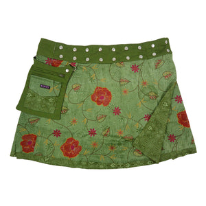 Nijens Wenderock XL Wickelrock aus Stoff-Baumwolle mit Floralen Motive Grün