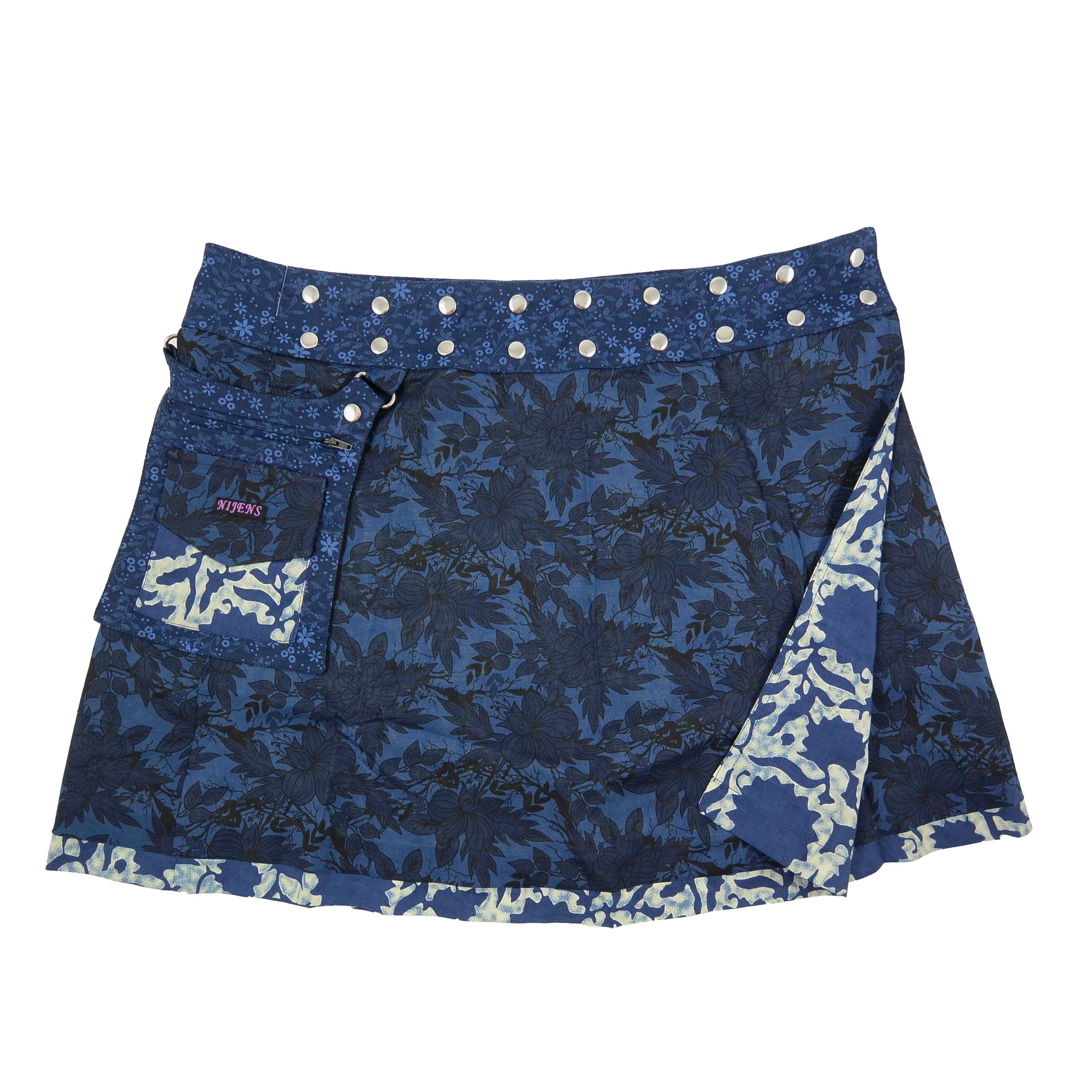 Nijens Wenderock XL Stoff-Baumwolle mit Floralen Motiven Indigo-Blau 