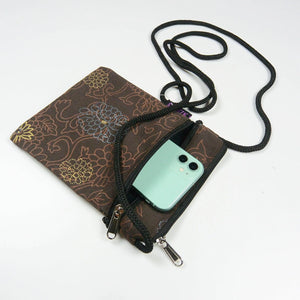 Nijens Kleine Tasche Handy-Tasche Stoff mit Blumenaufdruck in Braun