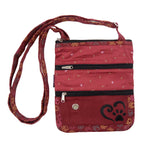 Nijens Gassi-Umhängetasche Futtertasche aus Stoff (Pfoten Motiv in Rot) mit Leckerlifach für Hund