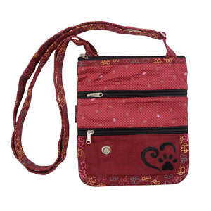 Nijens Gassi-UmhĂ€ngetasche Futtertasche aus Stoff (Pfoten Motiv in Rot) mit Leckerlifach fĂŒr Hund